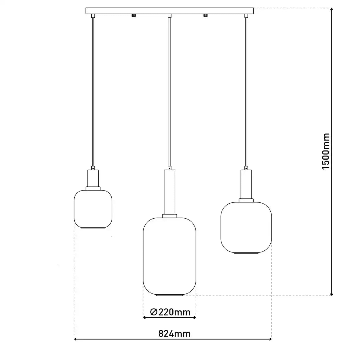 3er Pendelleuchte "FUMO", Pendellampe aus Metall und Glas in Schwarz, mit E14-Fassung, für Esszimmer, Wohnzimmer, Diele oder Büro, Hängelampe 82 cm lang