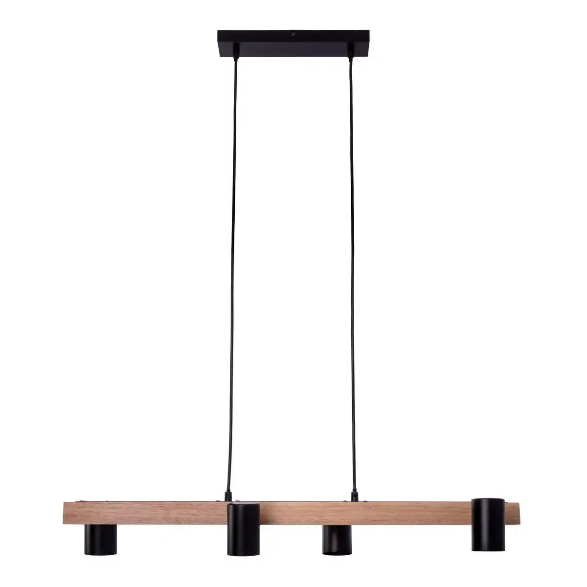4er Pendelleuchte "FRIDA" Metall und Holz in Schwarz, und natur, Hängelampe, GU10, Pendellampe für Esszimmer, Wohnzimmer, Diele oder Büro, 80 cm lang