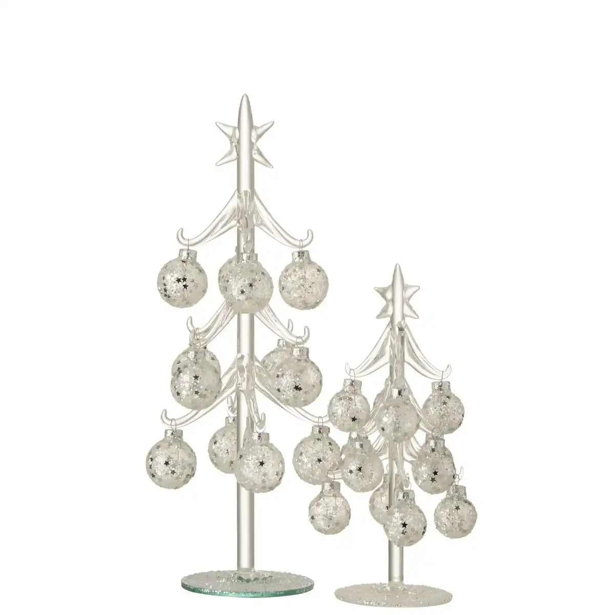 J-Line Weihnachtsbaum mit Kugeln Sterne – Glas – Silber – mittel