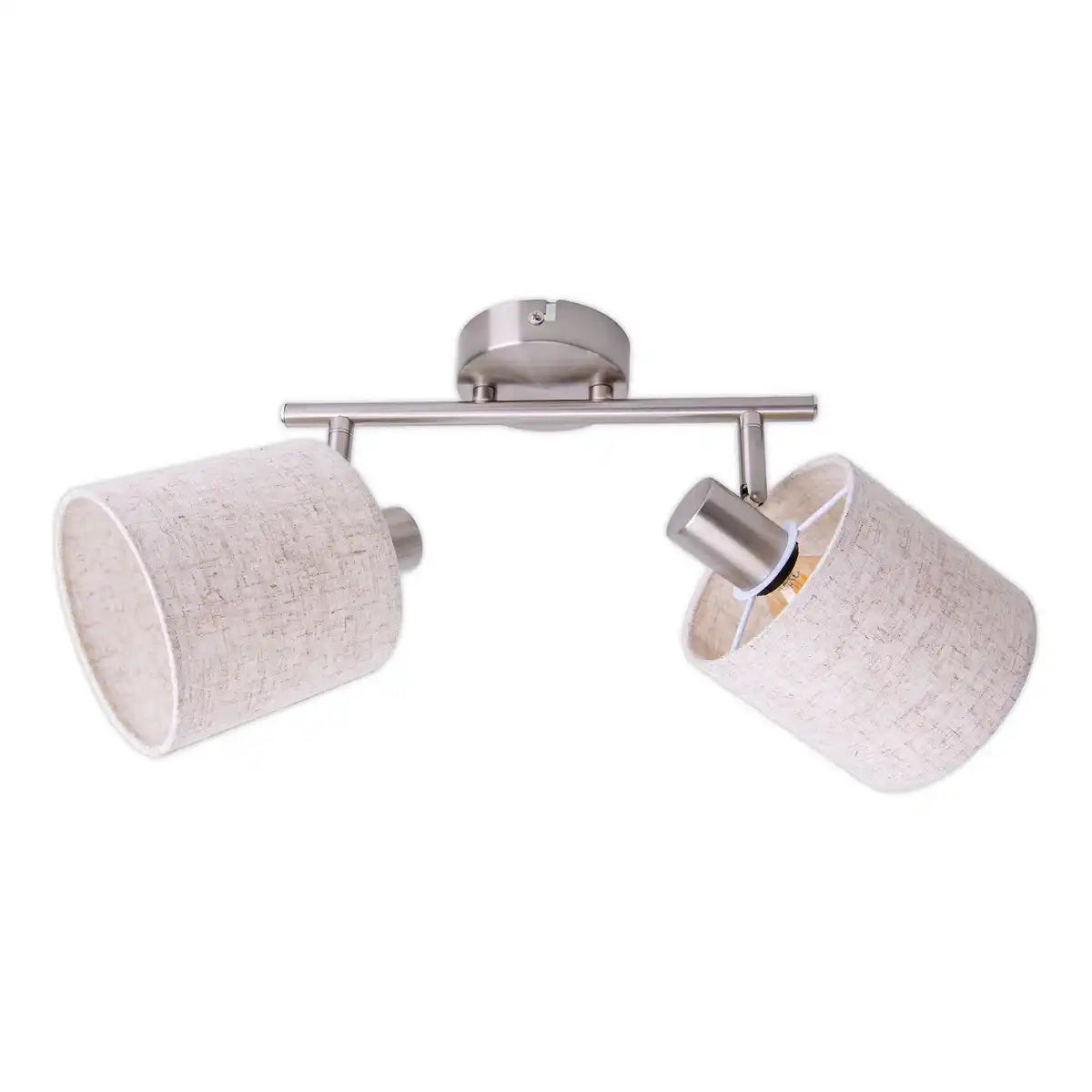 2er Wand- und Deckenleuchte "MARON" aus Metall satiniert-matt mit Stoffschirmen in Natur, mit E14-Fassung, Lampe für Wohnzimmer, Esszimmer, Flur und Büro, 46 x 12 cm