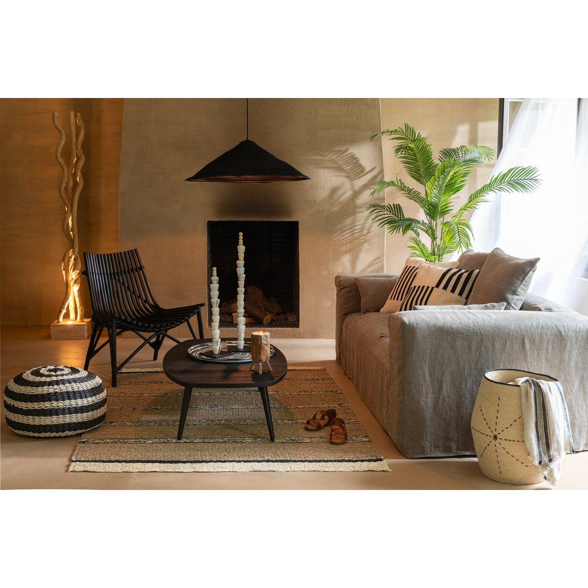 J-Line Pouf Round Stripes Gewebter Kunststoff Schwarz/Natur