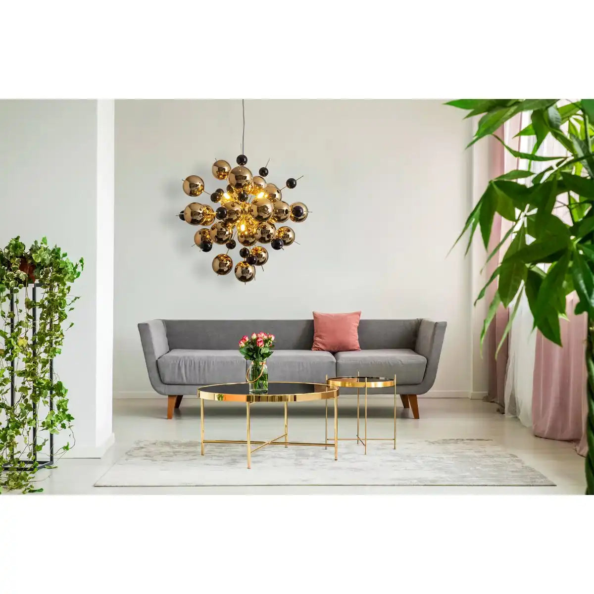 Pendelleuchte "EXPLOSION" Gold aus Metall und Glas, G9 Fassungen, Hängelampe für Esszimmer, Wohnzimmer, Diele oder Büro, Øca. 65 cm