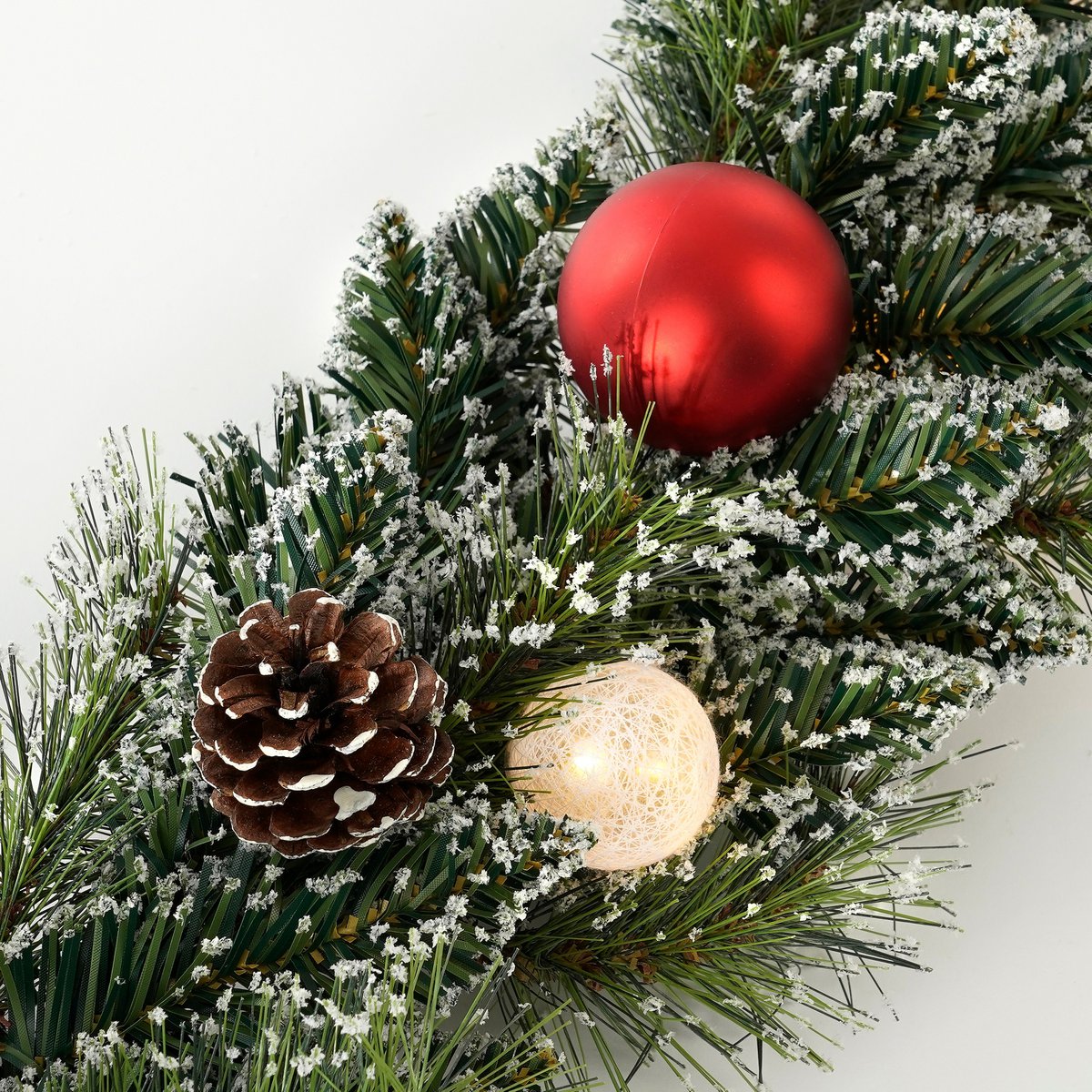 Girlande mit warmweißer LED-Beleuchtung – L180 cm – grün gefrostet, rot