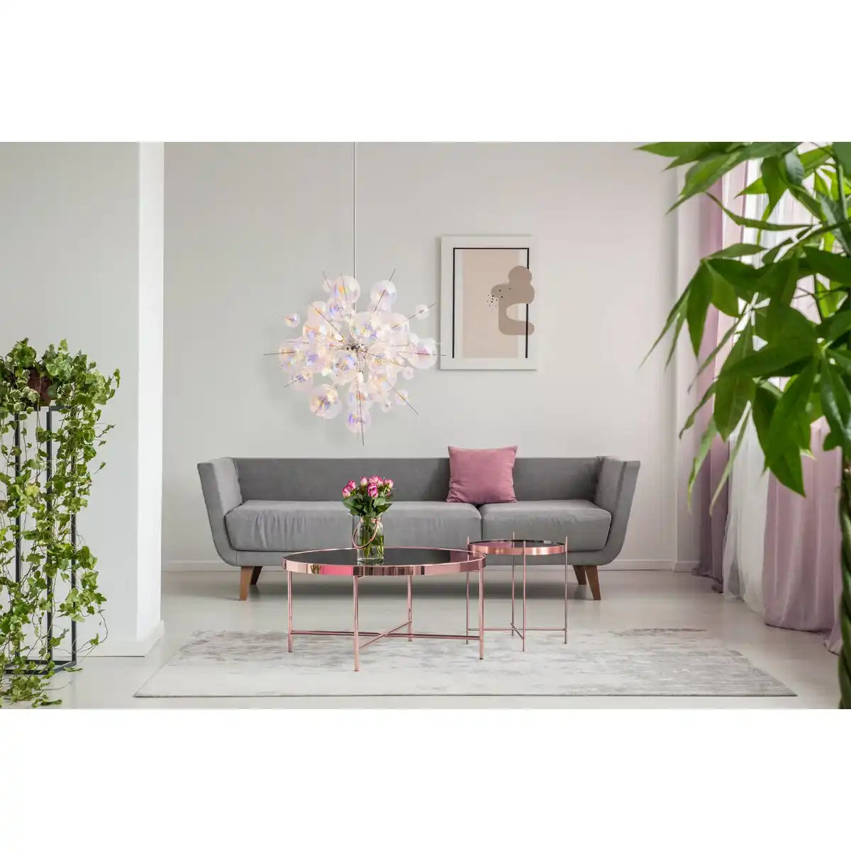 Pendelleuchte "EXPLOSION" aus Metall und irisierendem Glas, G9 Fassungen, Hängelampe für Esszimmer, Wohnzimmer, Diele oder Büro, Øca. 65 cm