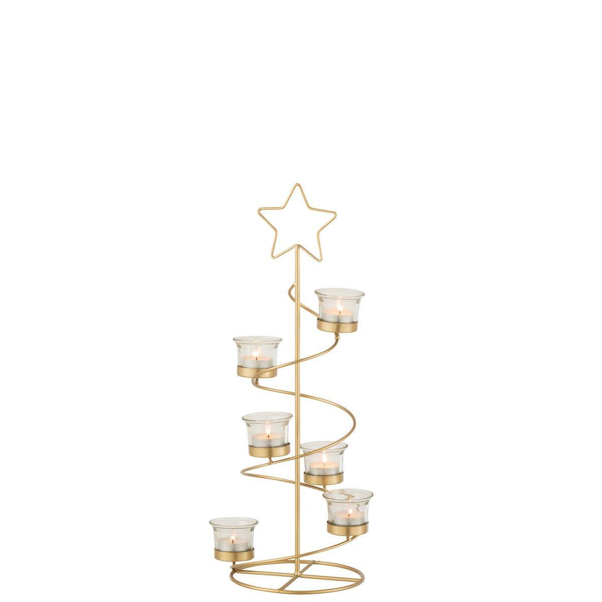 J-Line Teelichthalter Baum Spirale Metall/Glas Gold Klein