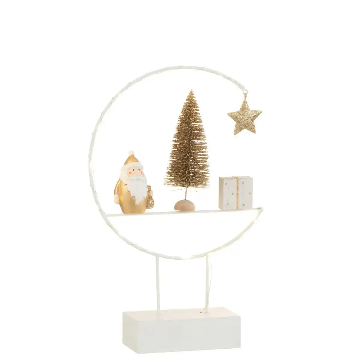 J-Line Halbkreis auf Fuß + LED Weihnachtsmann Holz Weiß/Gold