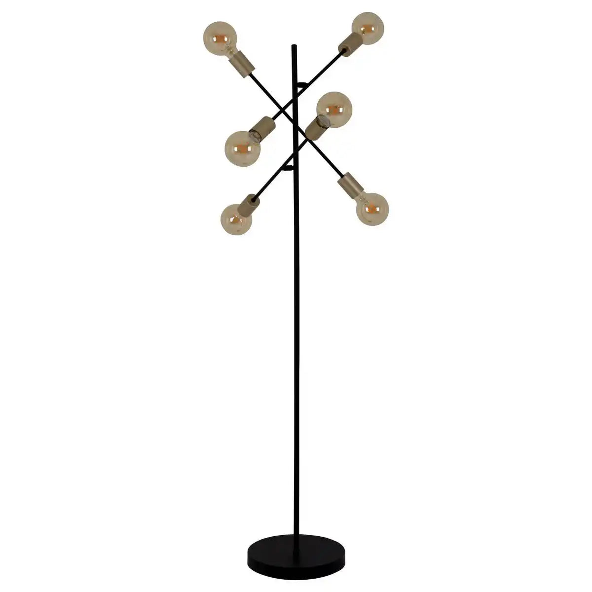 Stehleuchte "MODO" aus Metall in Schwarz,, Fassungen in Gold, E27-Fassung, Stehlampe für Wohnzimmer, Esszimmer, Küche, Diele, Flur oder Büro, 150 x 49 cm