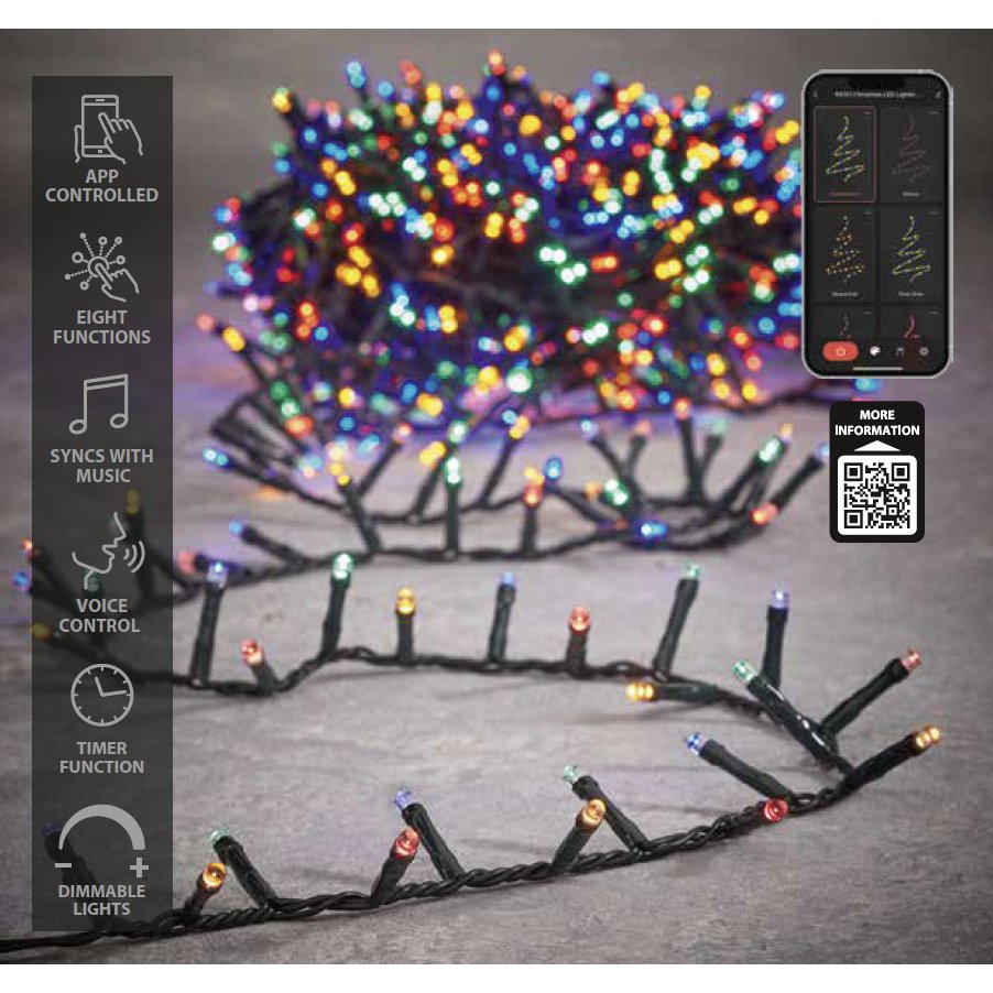 Schlangen-Weihnachtsbaumbeleuchtung mit 1000 LED-Lichtern – L2000 cm – Mehrfarbig