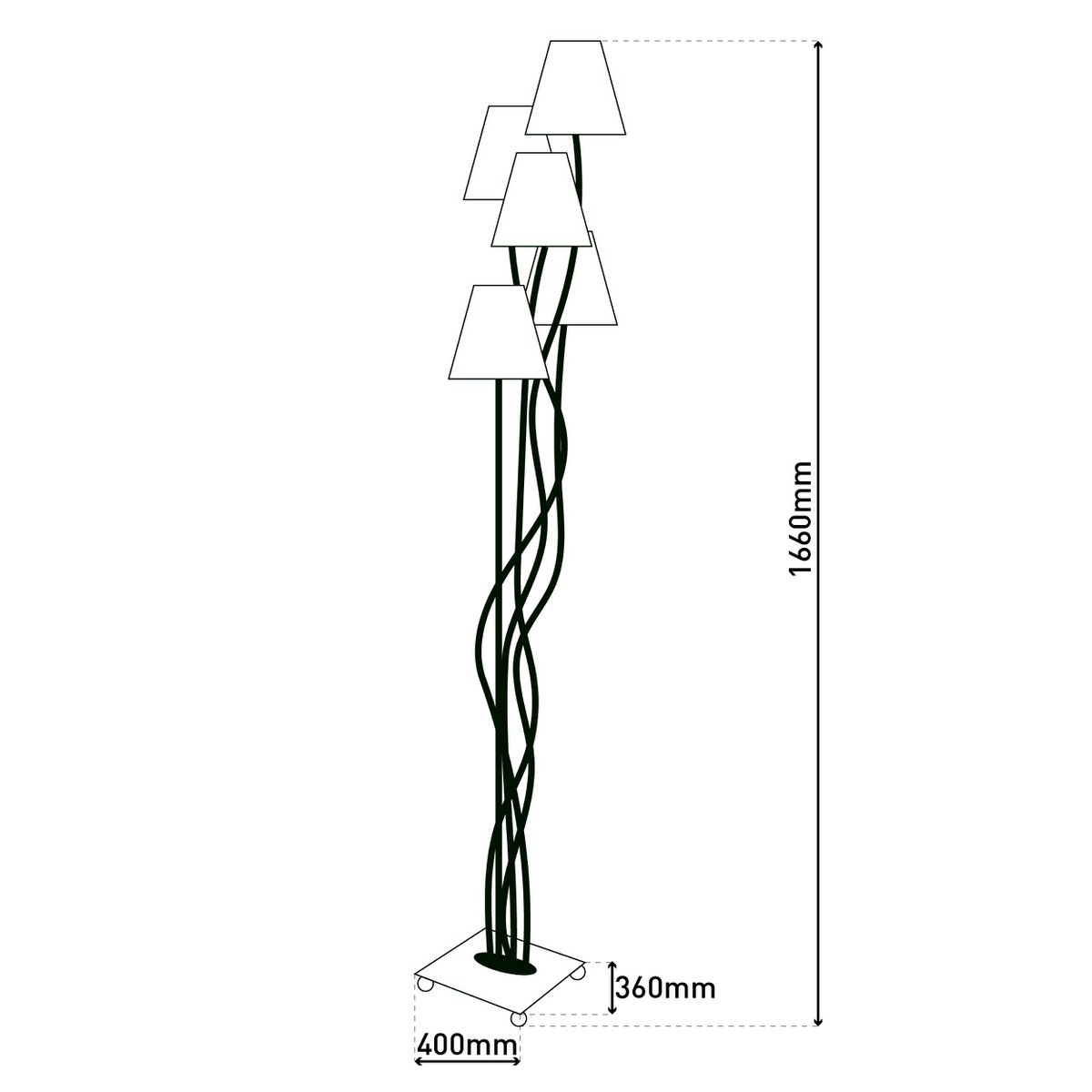 Stehleuchte 5-flammig "COLORI", Stehlampe mit bunten Textilschirmen, mit E14-Fassung, für Esszimmer, Wohnzimmer, Diele oder Büro, 156 cm hoch