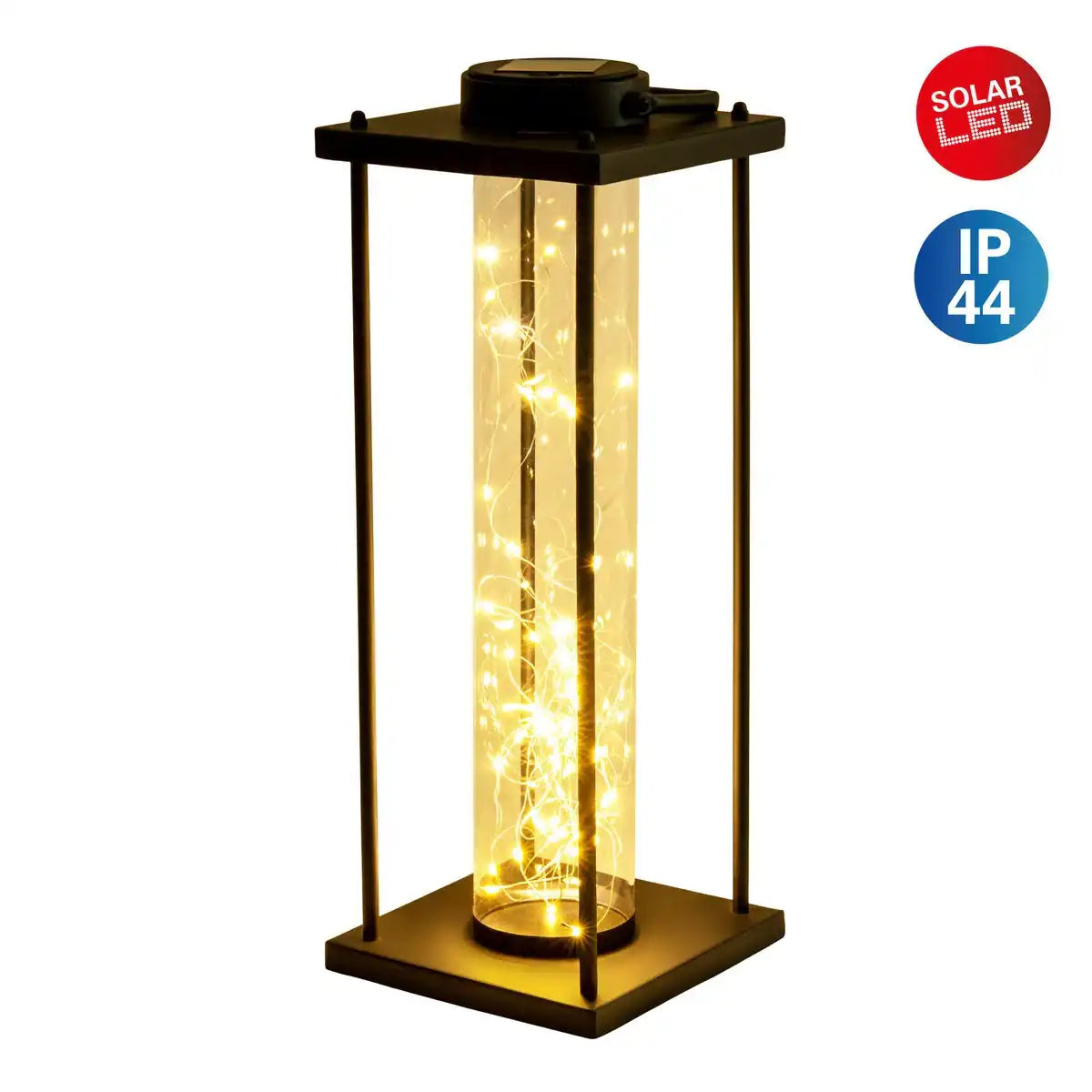 LED Solarleuchte "Fairylight" für Terrasse und Balkon, aus schwarzem Metall und Glas, fest verbaute LEDs, Deko Lampe für Außen 51,5 cm hoch