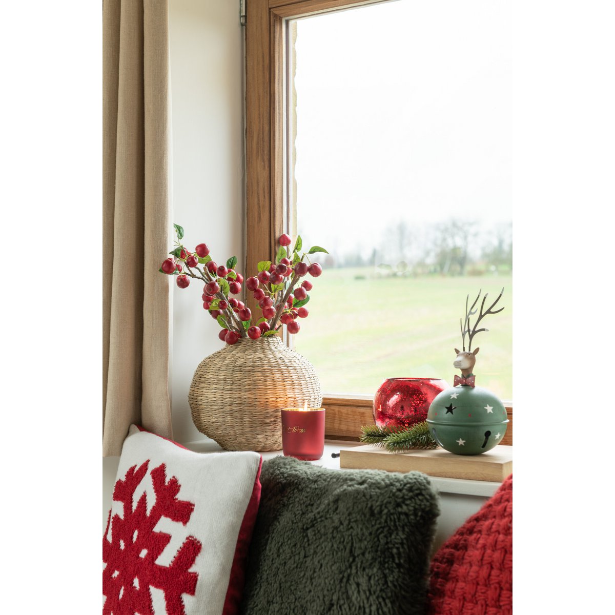 J-Line Kissen Square Sheepskin – Polyester – dunkelgrün
