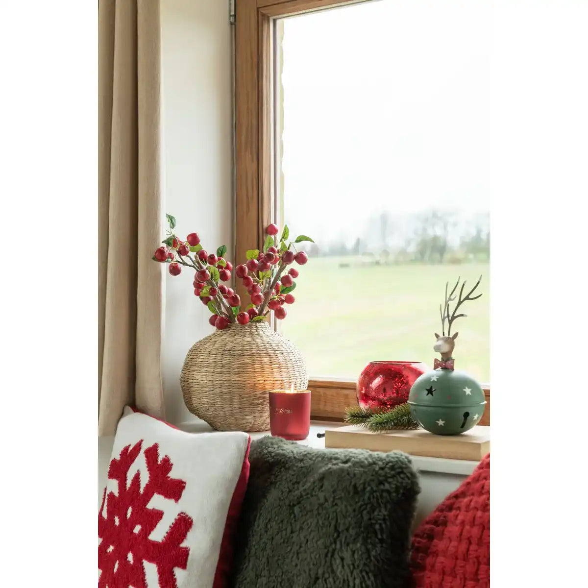 J-Line Kissen Square Sheepskin – Polyester – dunkelgrün