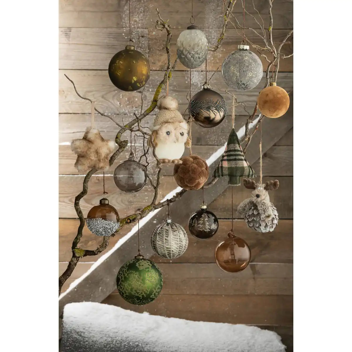 J-Line Box mit 6 Weihnachtskugeln, Perlen, Silber, Glas, Braun, klein