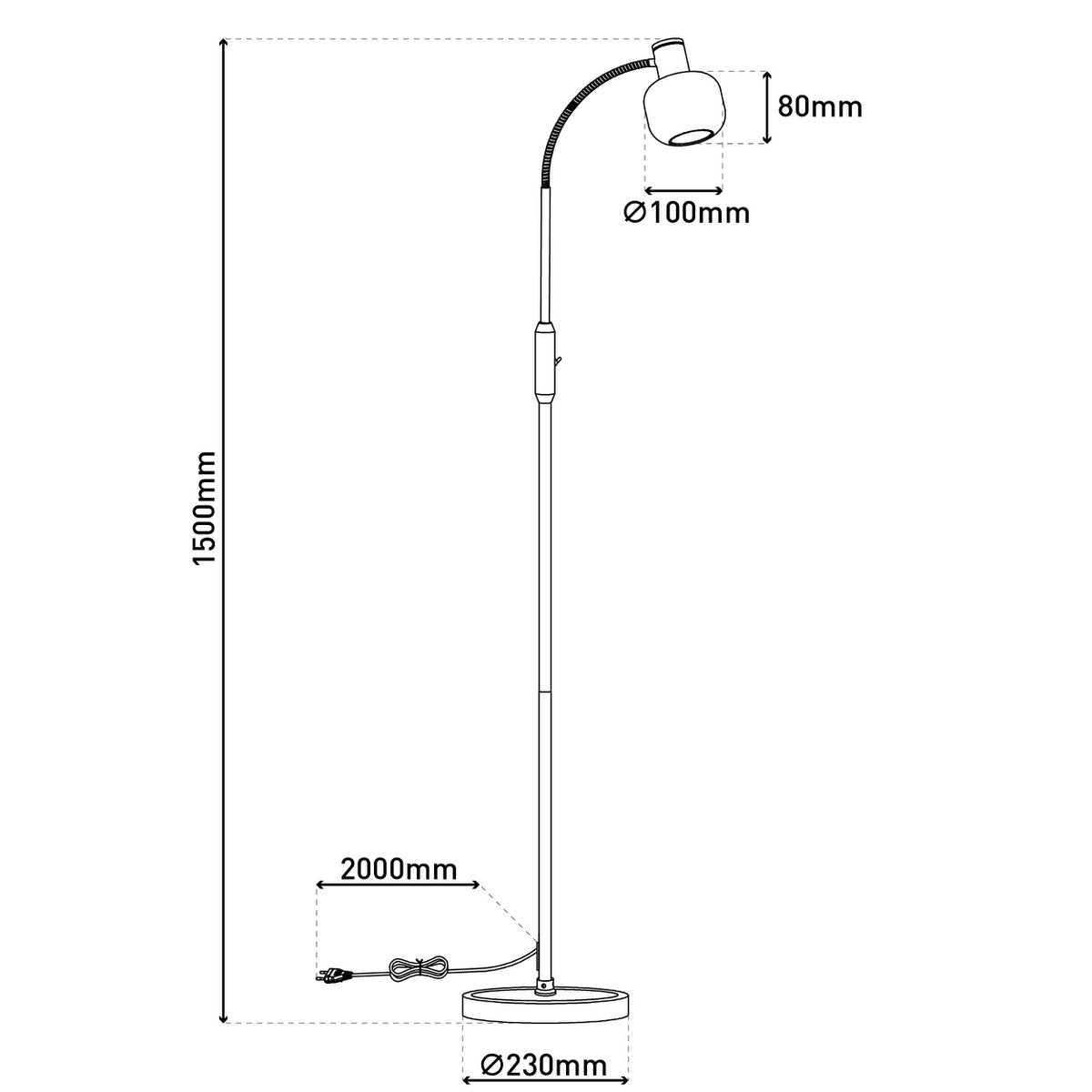 Glas-Stehleuchte "FUMOSO", Stehlampe aus Metall und Glas in Schwarz,, mit E14-Fassung, für Esszimmer, Wohnzimmer, Diele oder Büro, Stehlampe innen, 150 cm hoch.