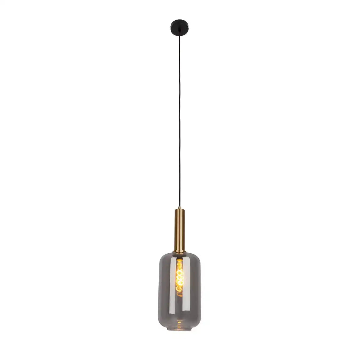 1er Pendelleuchte "FUMO", Pendellampe aus Metall und Glas in Schwarz, mit E27-Fassung, für Esszimmer, Wohnzimmer, Diele oder Büro, Hängelampe 150 x 22 cm
