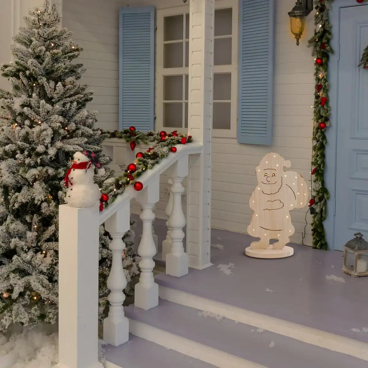 LED-Holz-Dekoleuchte "SANTA" klein, Weihnachtsdeko aus Holz in Natur, mit fest verbauten LEDs, für den Außenbereich