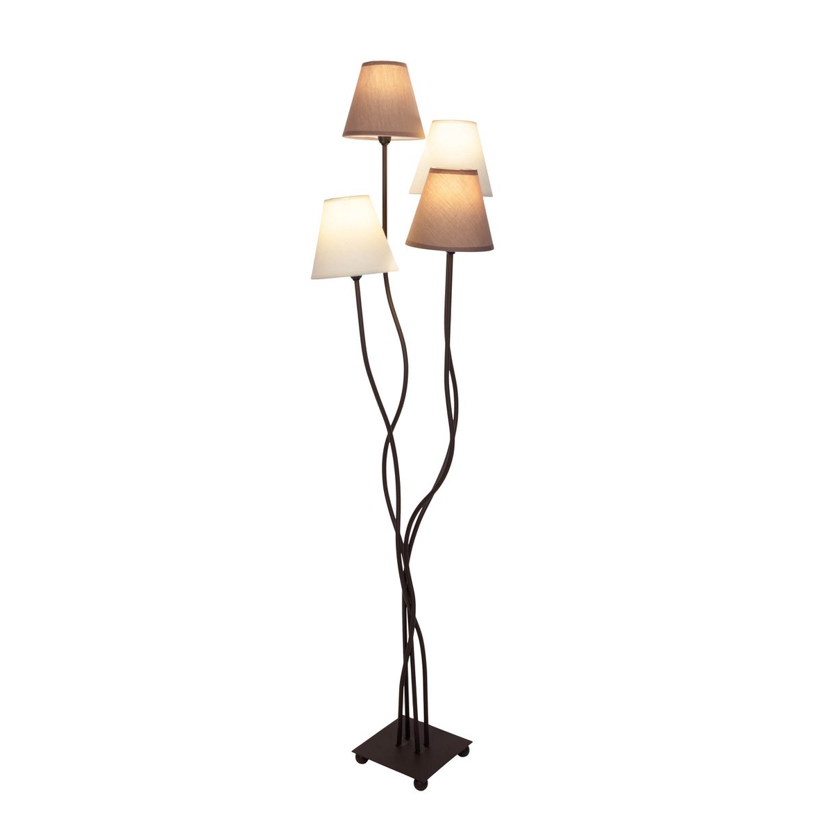 Textilstehleuchte 4-flammig "BOHO", Stehlampe in Beige/Braun, mit E14-Fassung, für Esszimmer, Wohnzimmer, Diele oder Büro, 138 cm hoch