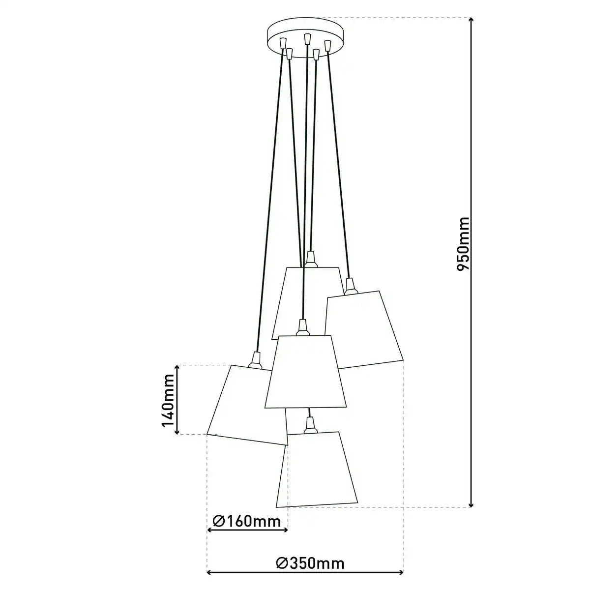 Textilpendelleuchte "BOHO", Junges Wohnen, Hängelampe mit 5 Textilschirmen in Beige und Braun, mit E14-Fassung, für Esszimmer, Wohnzimmer, Diele oder Büro, 95 cm hoch
