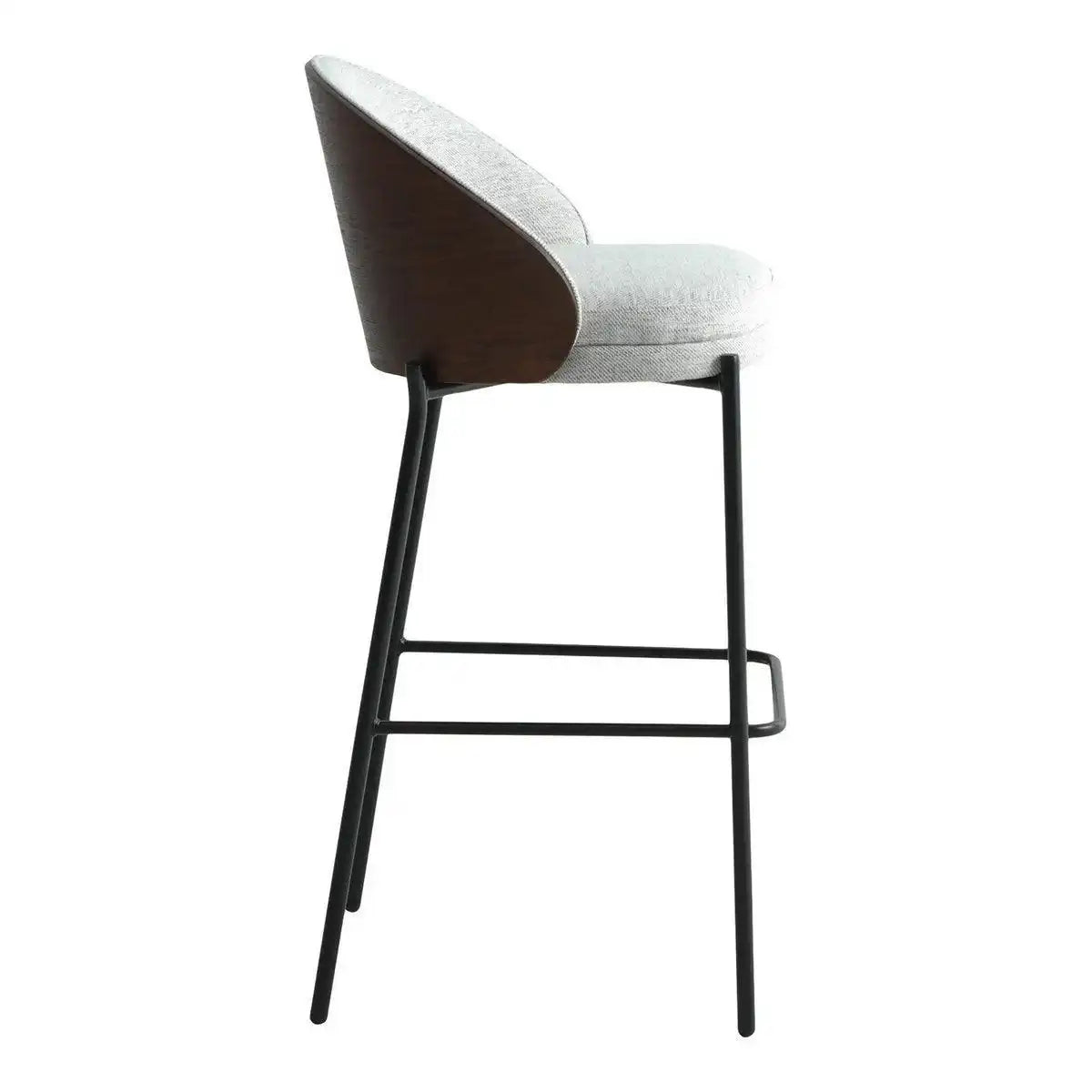 Canelas Bar Chair – Barstuhl, hellgrau mit dunkelbrauner Rückenlehne und schwarzen Beinen - HomeDesign Knaus