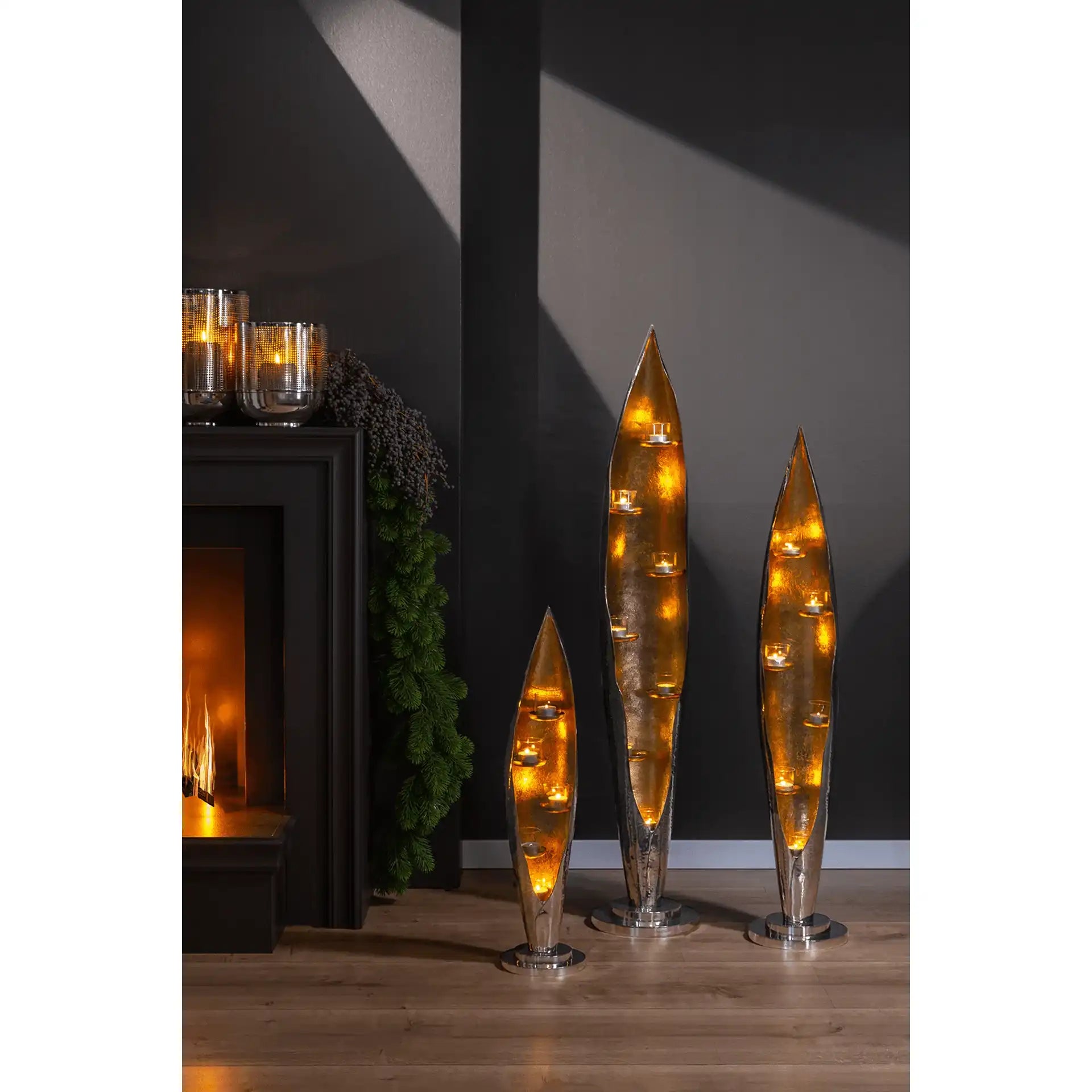 Canva Boden Kerzenständer Aluminium, vernickelt poliert Bodenleuchter inkl. Glas - HomeDesign Knaus