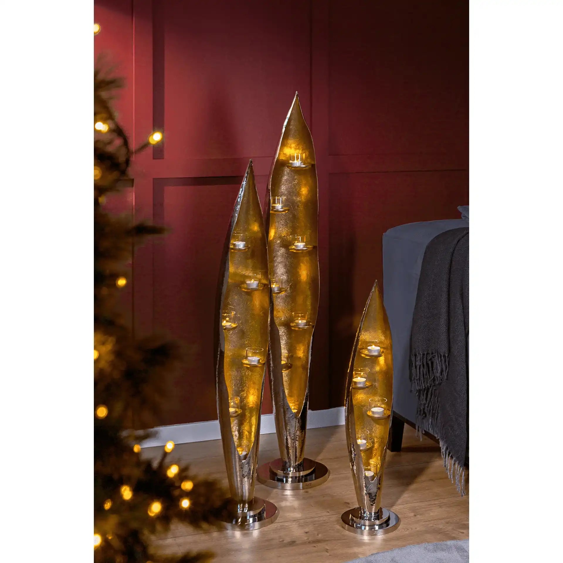 Canva Boden Kerzenständer Aluminium, vernickelt poliert Bodenleuchter inkl. Glas - HomeDesign Knaus