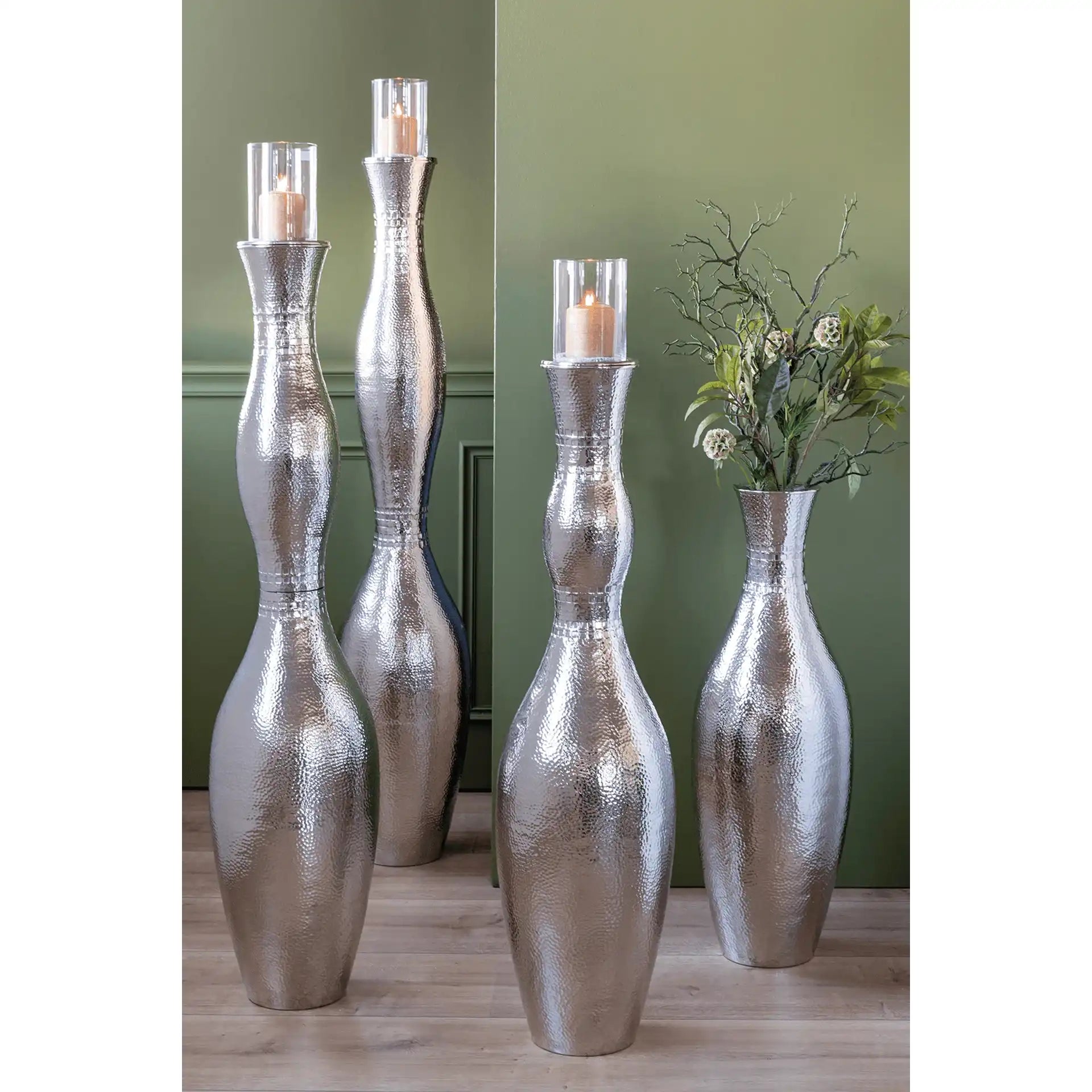 Carus Boden Kerzenständer Aluminium, vernickelt Aluminium poliert Bodenleuchter - HomeDesign Knaus