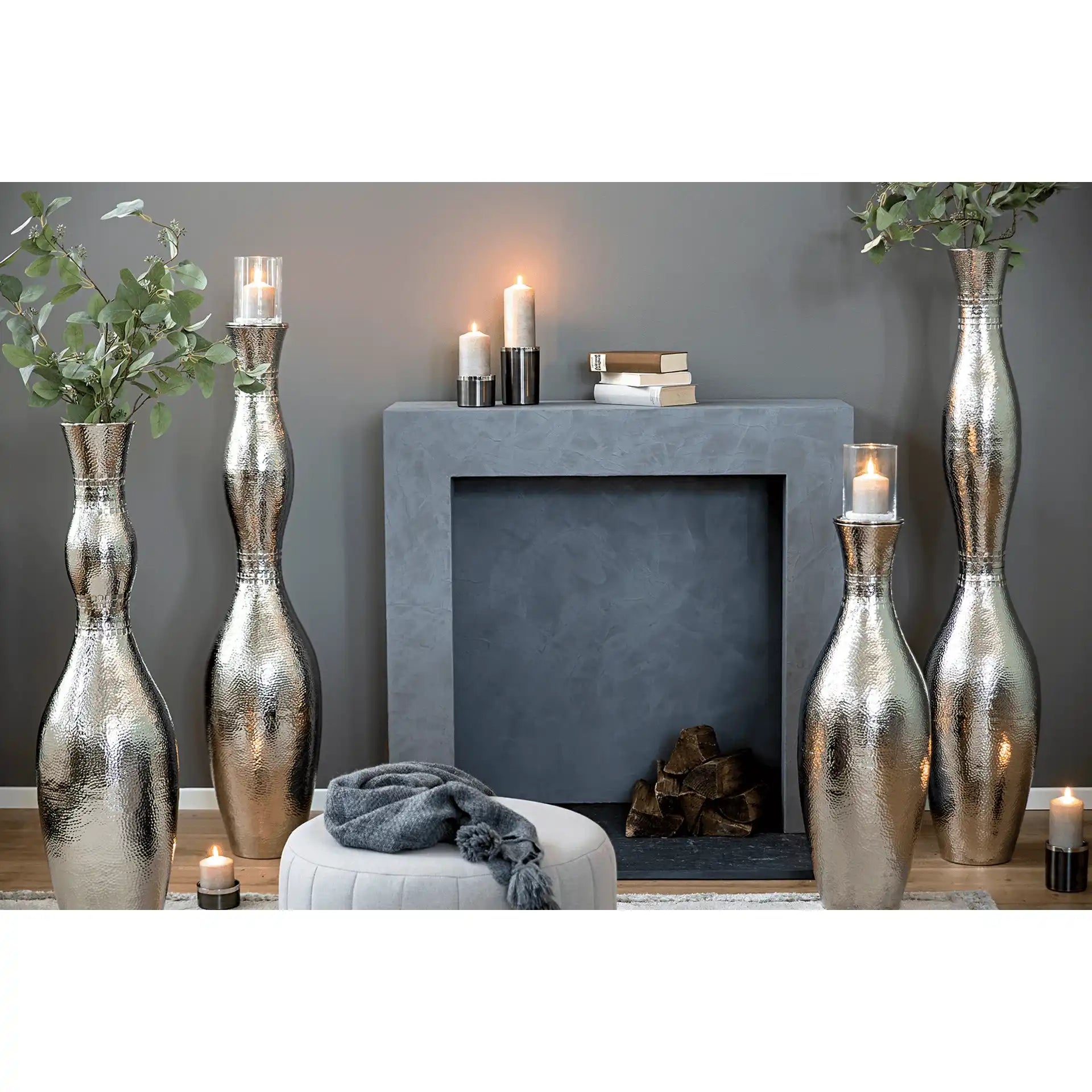 Carus Boden Kerzenständer Aluminium, vernickelt Aluminium poliert Bodenleuchter - HomeDesign Knaus