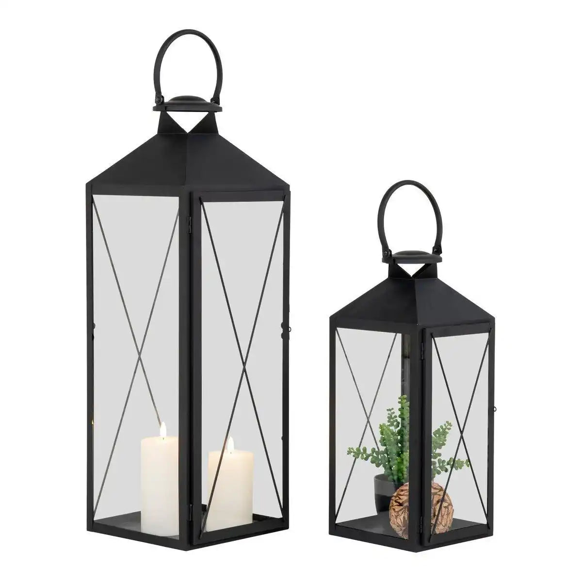 Casa Laterne, 2er-Set - Laterne, Stahl und Glas, schwarz, 2er-Set - HomeDesign Knaus