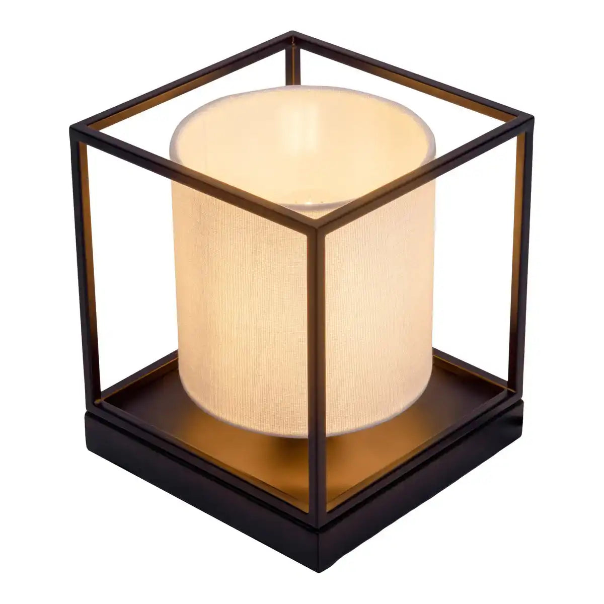 Tischleuchte "BETA" weiß aus Metall mit Stoffschirm in weiß, mit E14-Fassung, Lampe für Wohnzimmer, Esszimmer, Flur und Büro, 15 x 15 x 17 cm