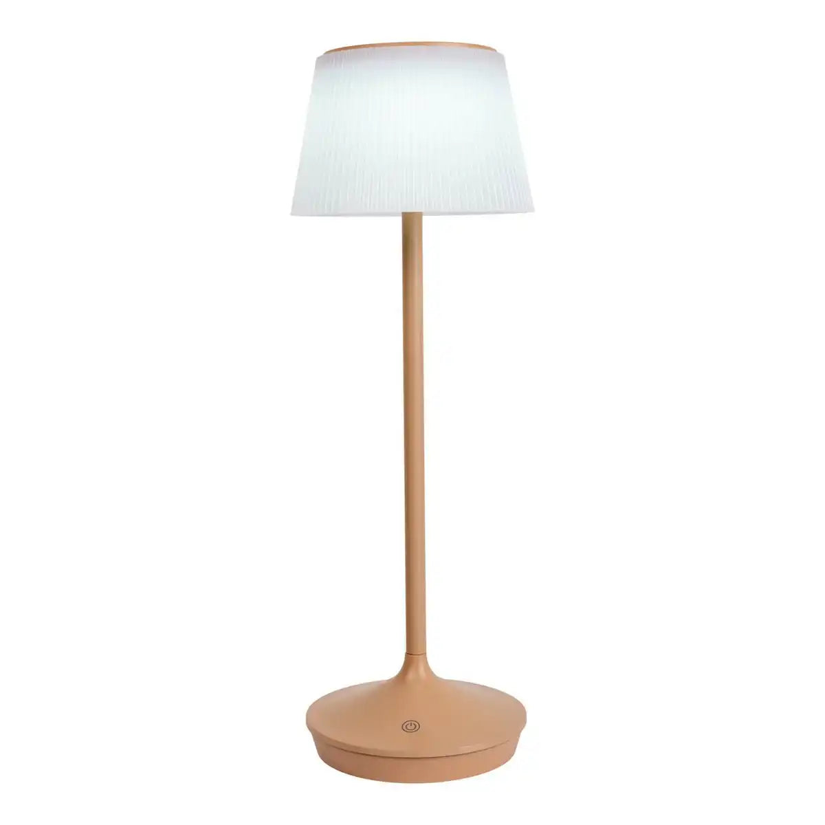 Solar-Akkutischleuchte "EMMI" 38 cm hoch, Schirm Ø 13 cm, Metall in Almond und weißer Kunststoff, für den Außenbereich, dimmbar CCT.