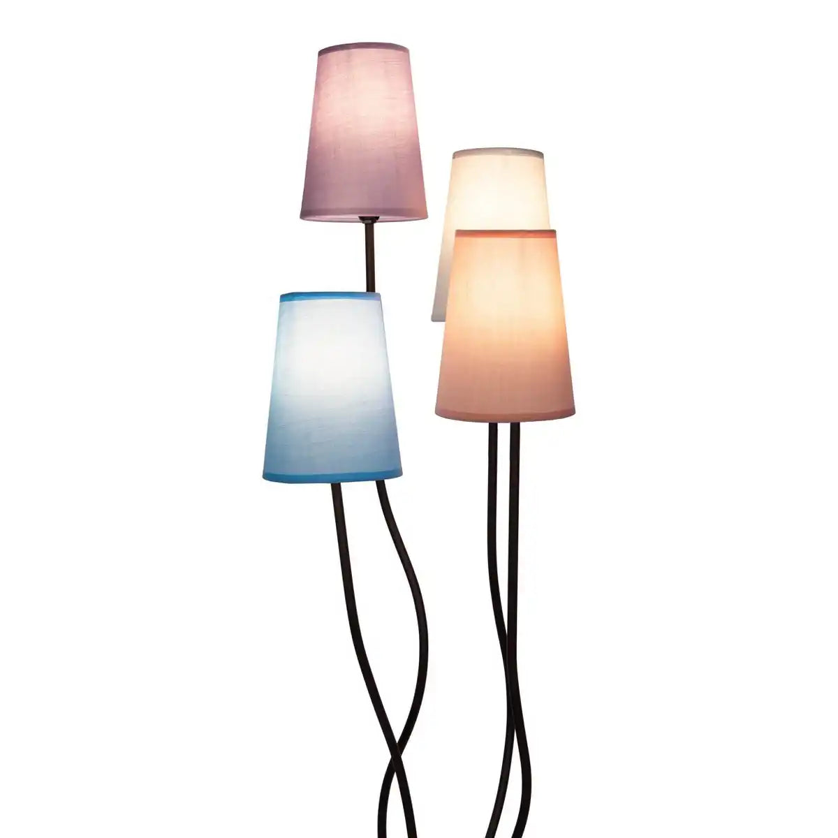 Textilstehleuchte 4-flammig "BOHO" bunt, Stehlampe mit bunten Schirmen, mit E14-Fassung, für Esszimmer, Wohnzimmer, Diele oder Büro, 140 cm hoch