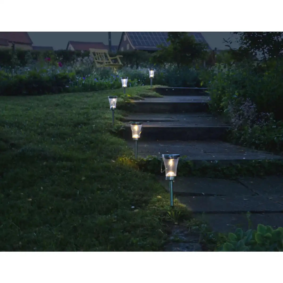 8er-Set LED Deko Solarleuchte , für Außen, aus Metall und Kunststoff in Stahl-blank, integrierte LED