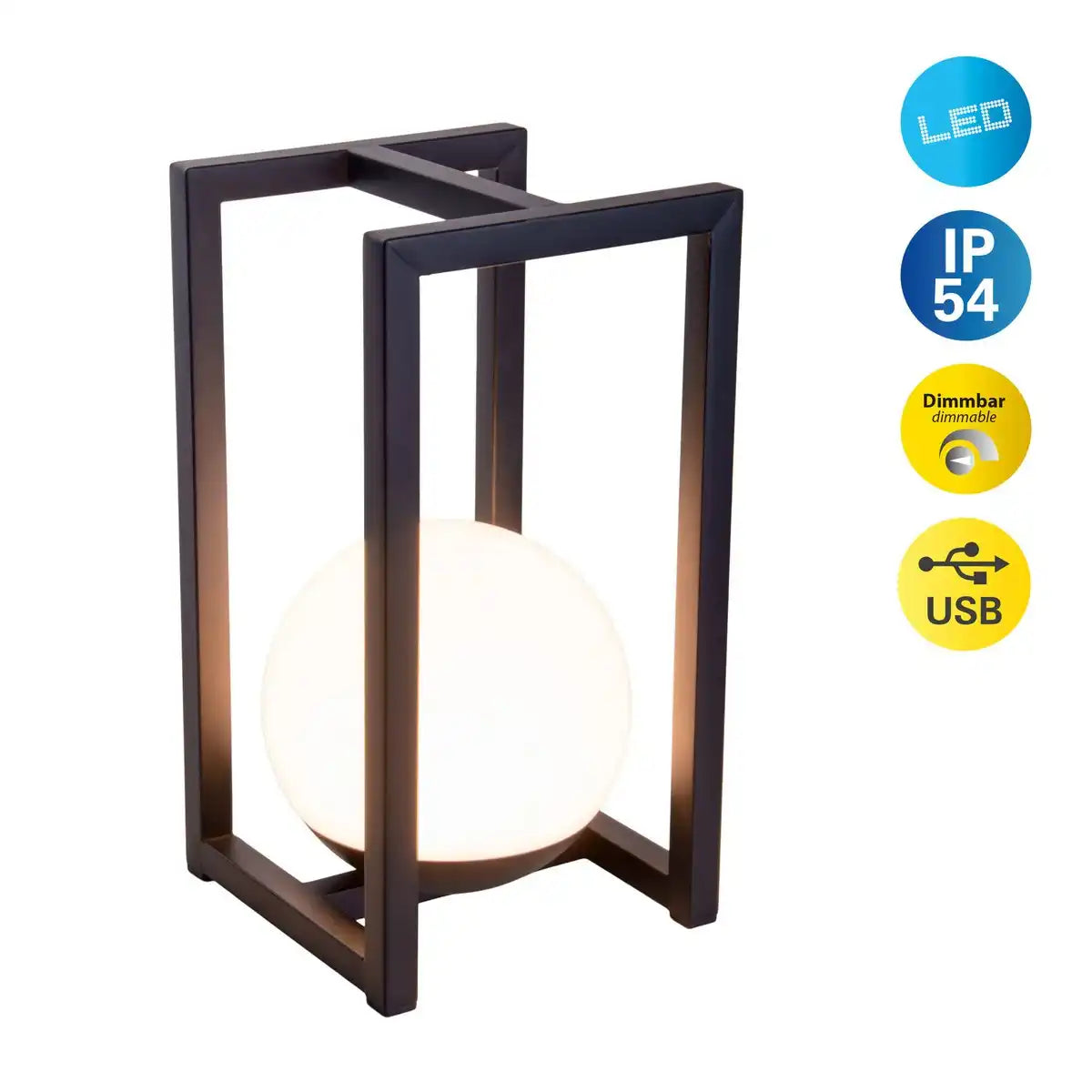 LED Dekoleuchte KALI für Balkon und Terrasse, Deko Tischlampe aus Metall und Kunststoff in Schwarz, fest verbaute LEDs, 30 x 16 x16 cm