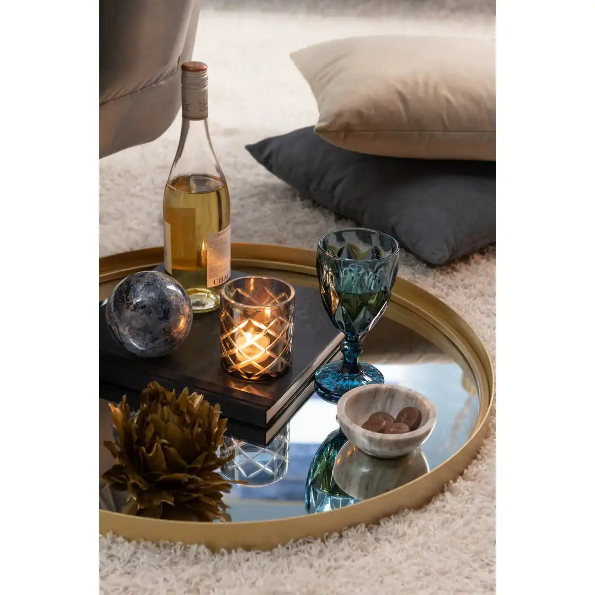 J -Line Mirror Round High Rand - Metall/Glas - Gold - klein - Ø 60 cm