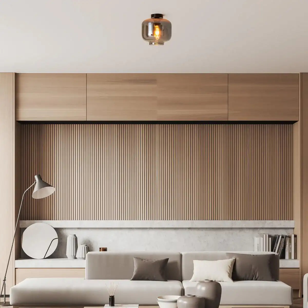 Deckenleuchte "VASO", Retro, Deckenlampe, Metall und Rauchglas in Anthrazit, E27-Fassung, für Esszimmer, Wohnzimmer, Diele oder Büro, mit einem Øvon 25 cm