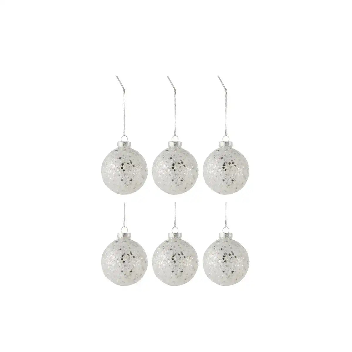 J-Line Box mit 6 Weihnachtskugeln Sterne Glas Silber Klein