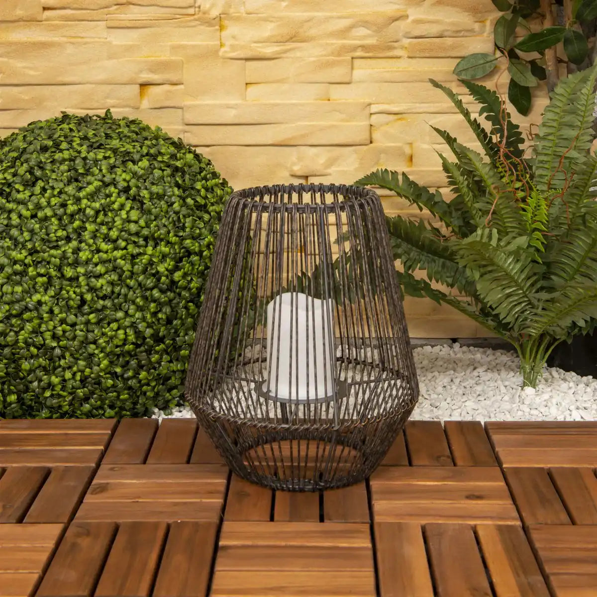 LED Solarleuchte "PLASTO" Ø 26 cm Außendeko aus braunem Metall und Kunststoff