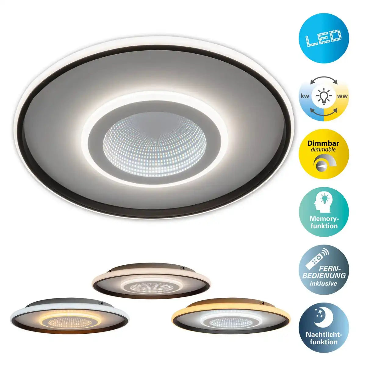 LED Deckenleuchte 3D-Effekt "Redona" Ø 50 cm, mit vielen Funktionen, Fernbedienung inklusive
