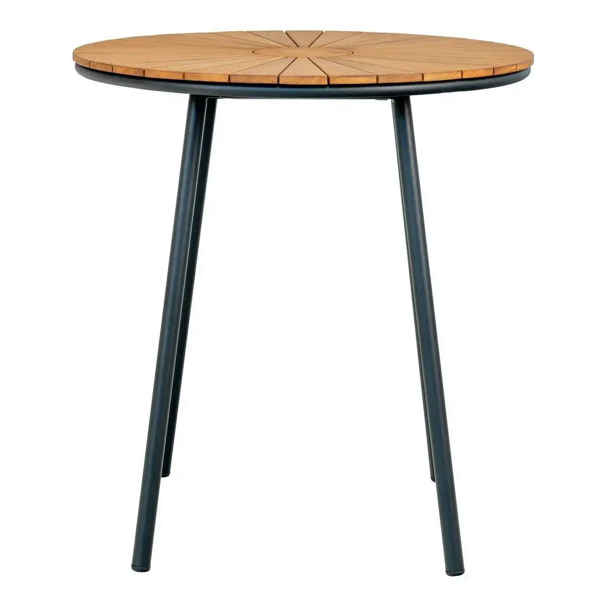Cleveland Café Table – Cafétisch, Tischplatte aus Teakholz, natur, schwarze Beine, ø70x74 cm - HomeDesign Knaus