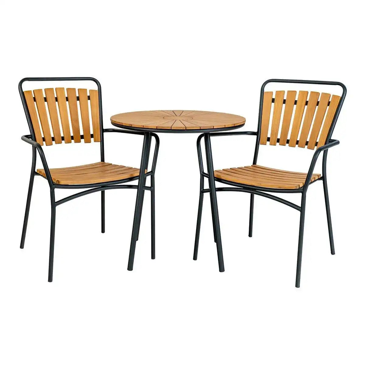 Cleveland Café Table – Cafétisch, Tischplatte aus Teakholz, natur, schwarze Beine, ø70x74 cm - HomeDesign Knaus