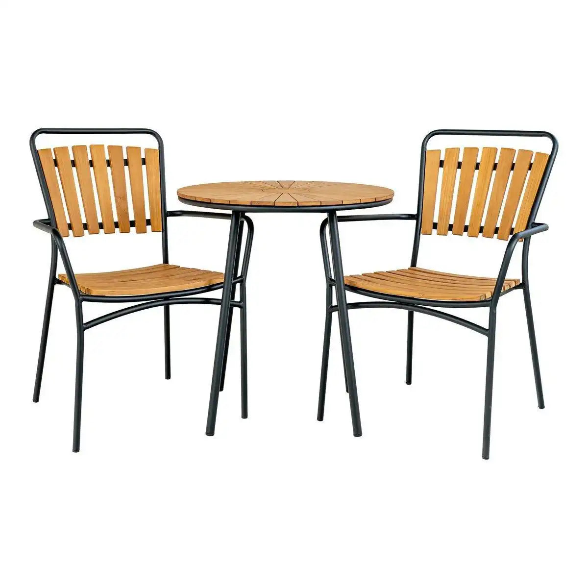 Cleveland Café Table – Cafétisch, Tischplatte aus Teakholz, natur, schwarze Beine, ø70x74 cm - HomeDesign Knaus