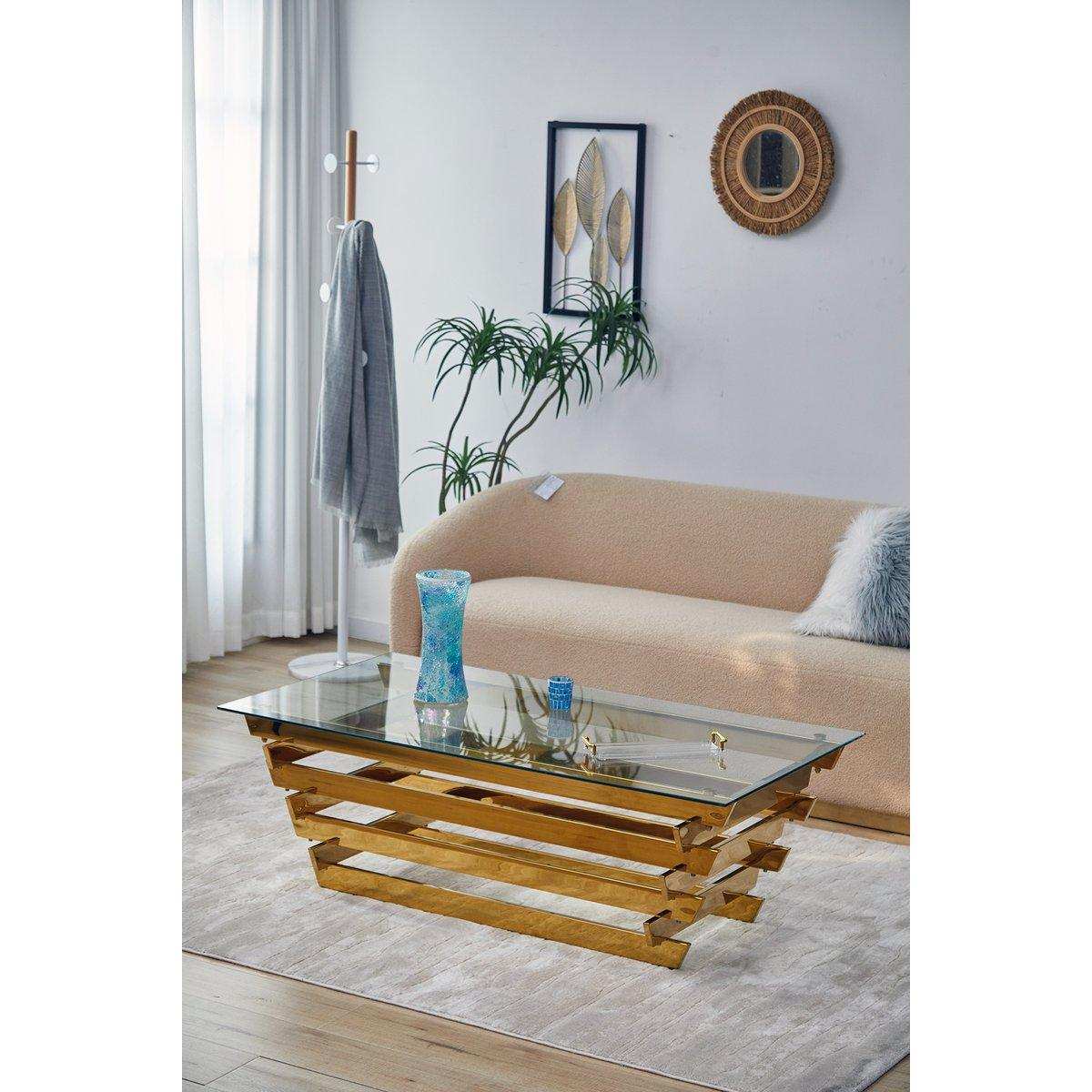 Couchtisch 130x70 cm Gold/Klarglas - HomeDesign Knaus