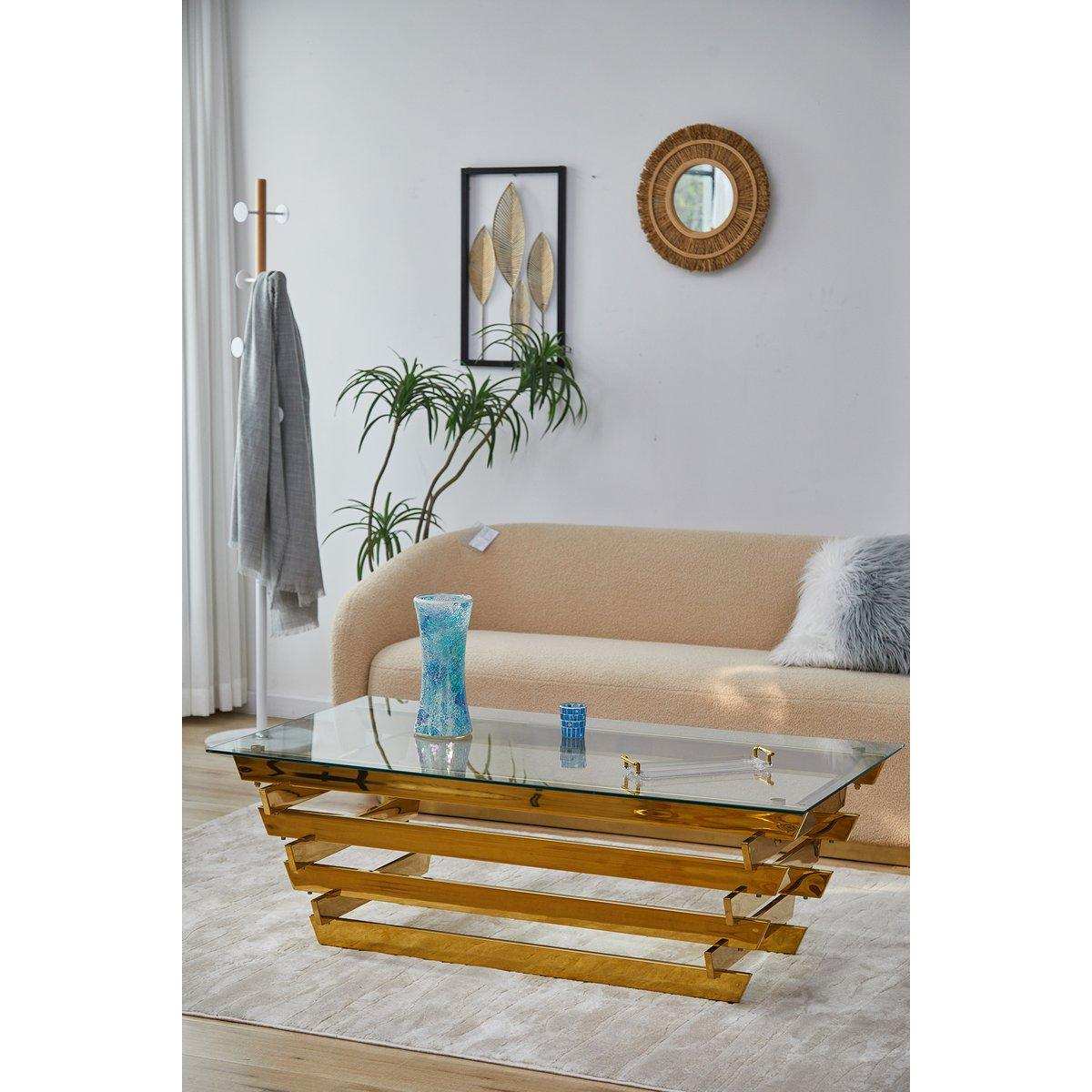 Couchtisch 130x70 cm Gold/Klarglas - HomeDesign Knaus