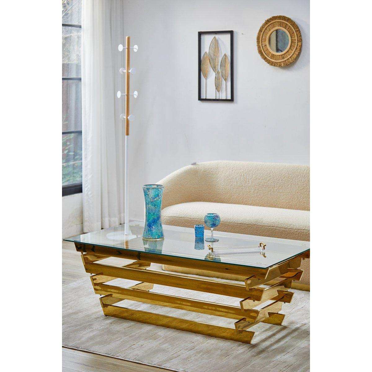 Couchtisch 130x70 cm Gold/Klarglas - HomeDesign Knaus