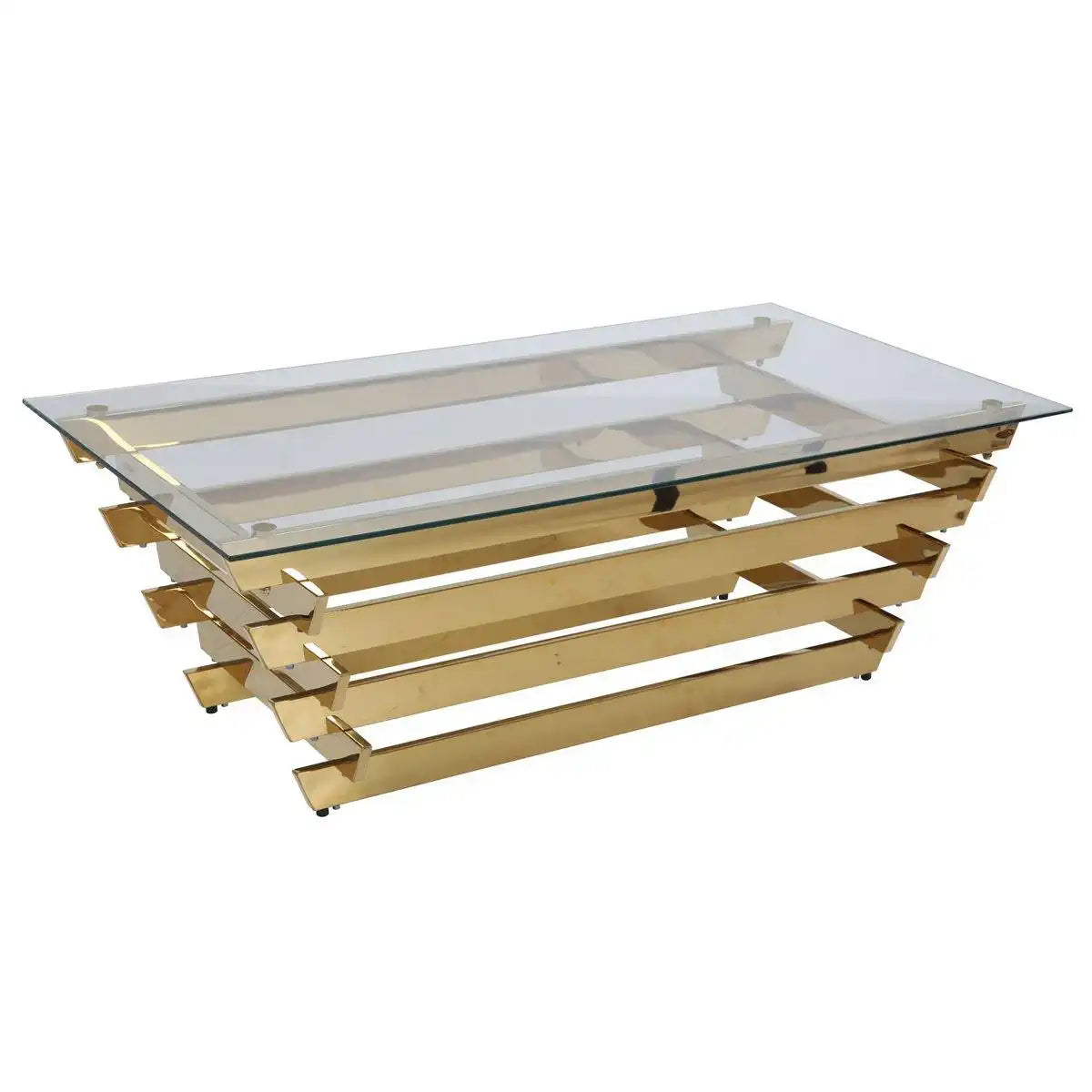 Couchtisch 130x70 cm Gold/Klarglas - HomeDesign Knaus