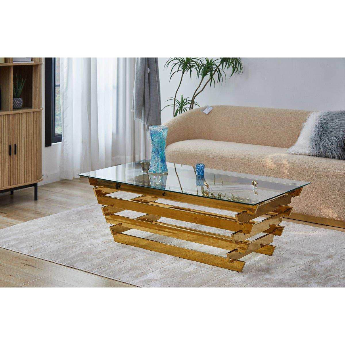 Couchtisch 130x70 cm Gold/Klarglas - HomeDesign Knaus