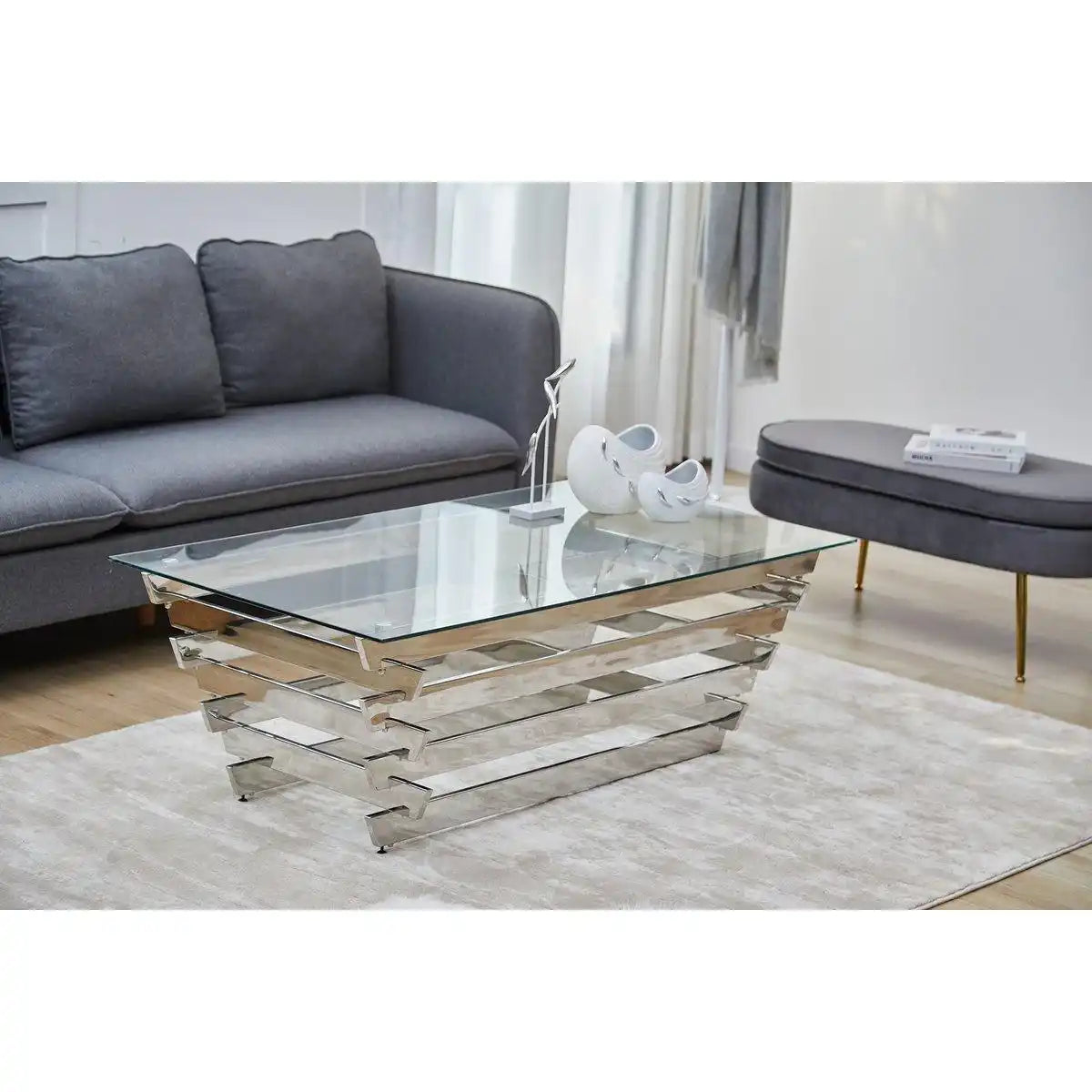 Couchtisch 130x70 cm Silber/Klarglas - HomeDesign Knaus