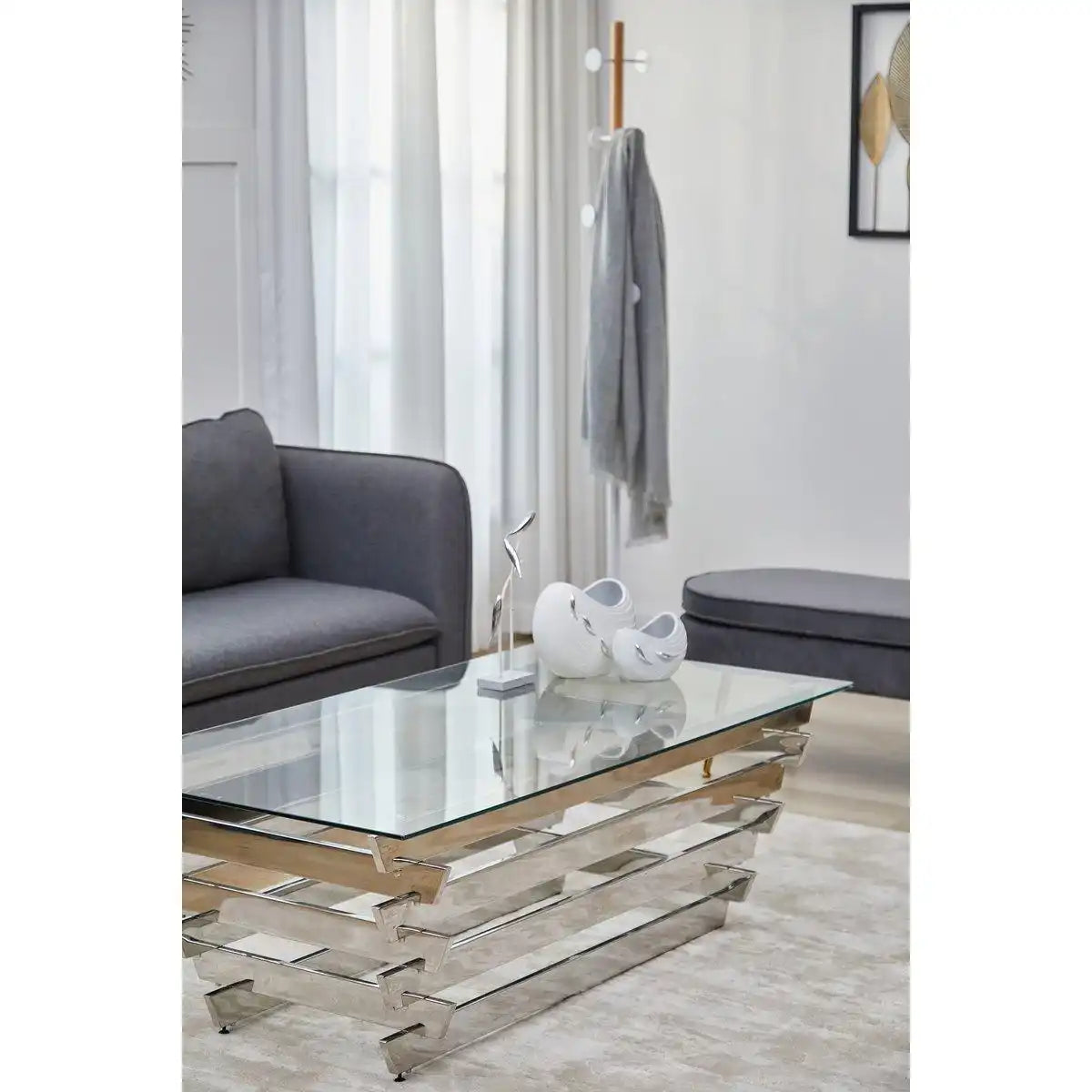 Couchtisch 130x70 cm Silber/Klarglas - HomeDesign Knaus