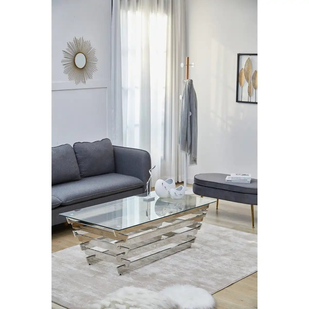 Couchtisch 130x70 cm Silber/Klarglas - HomeDesign Knaus