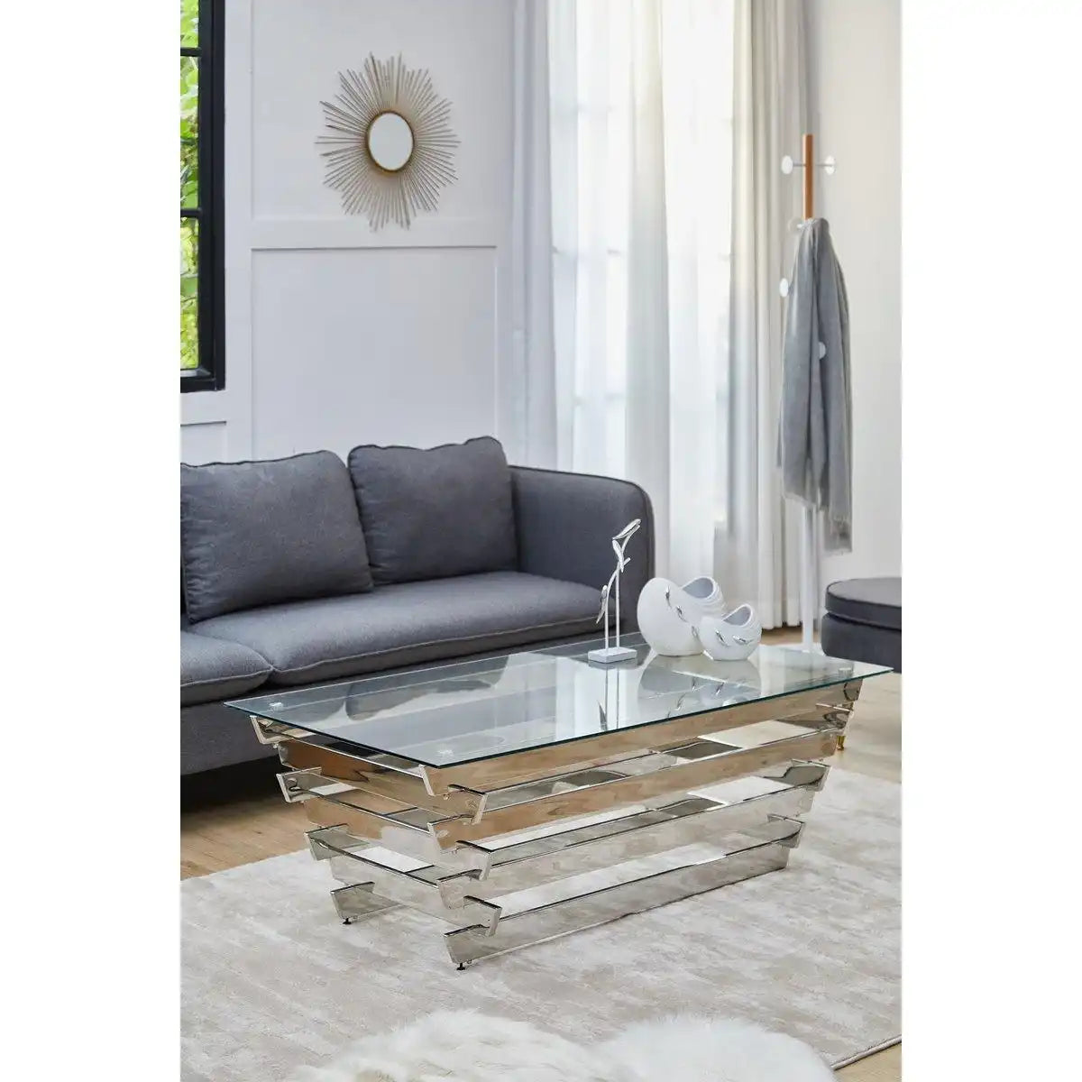 Couchtisch 130x70 cm Silber/Klarglas - HomeDesign Knaus
